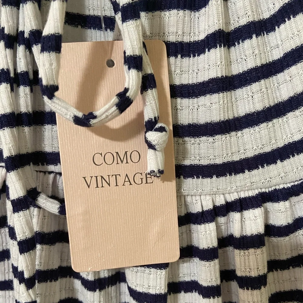 Como Vintage Navy and cream stripe tank top short sleeve shirt Size Large